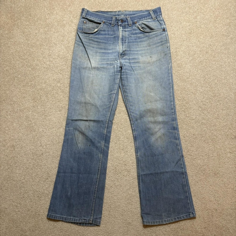 Vtg 70s JC Penney Plain Pockets Jeans 34x31 Blue Bootcut Denim Distressed Grunge